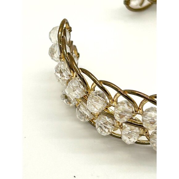 Vintage Gold-Tone Wire Cuff Bracelet With Clear Faceted Beads - Picture 10 of 10